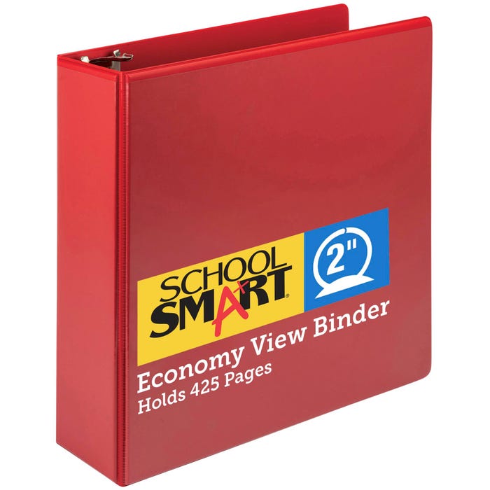 School Smart Polypropylene Round Ring View Binder, 2 Inches, Red