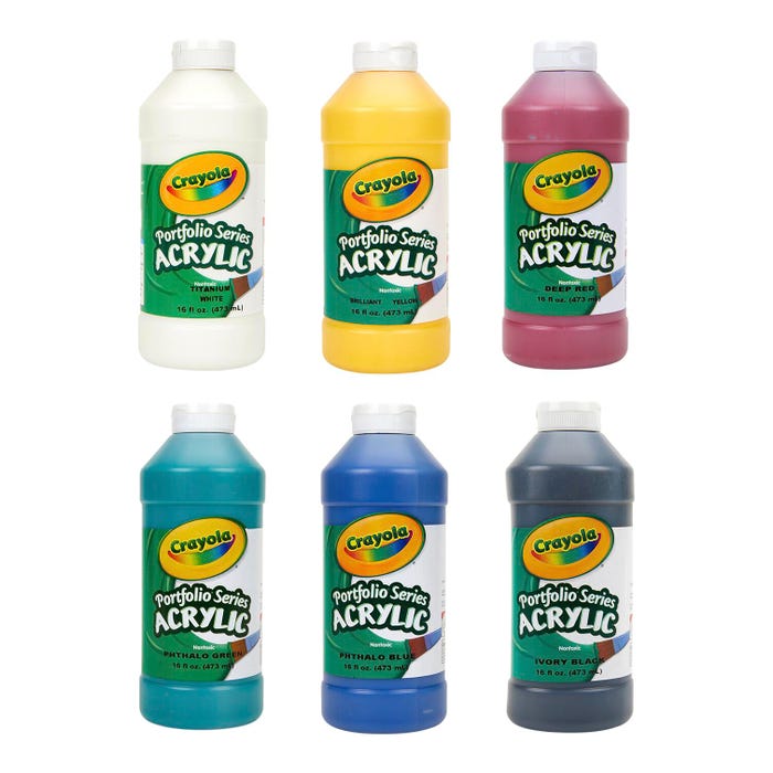 Crayola Portfolio Series Acrylic Paints, 1 Pint Bottles, Assorted Colors, Set of 6