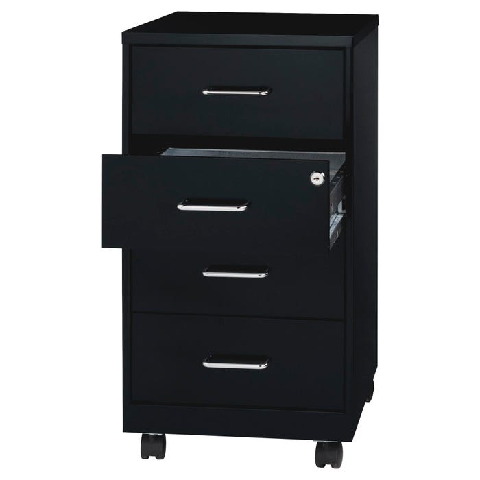 Lorell 26-1/2" Mobile Storage Cabinet -- Storage Cabinet, Mobile, 4-Drawer, 14-1/4 x 18 x 26-1/2 Inches, BLACK