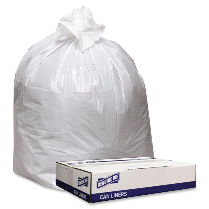 Genuine Joe Low Density Can Liners, 45 Gallon, 0.90 mil, White, Pack of 100