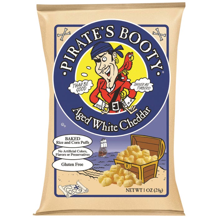 Pirates Booty White Cheddar Rice and Corn Puffs, Pack of 24