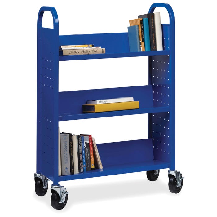 Lorell Steel Book Cart, Single-Sides, 32 x 14 x 46 Inches, Blue
