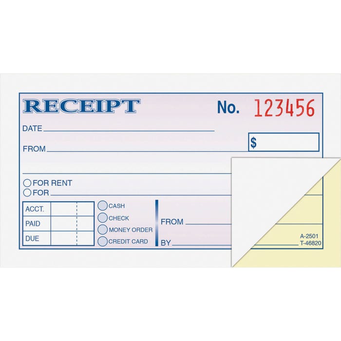Adam 2 Parts Carbonless Duplicate Wire Tapebound Money/Rent Receipt Book, 2-3/4 X 5-3/8 in, White/Canary, Pack of 50