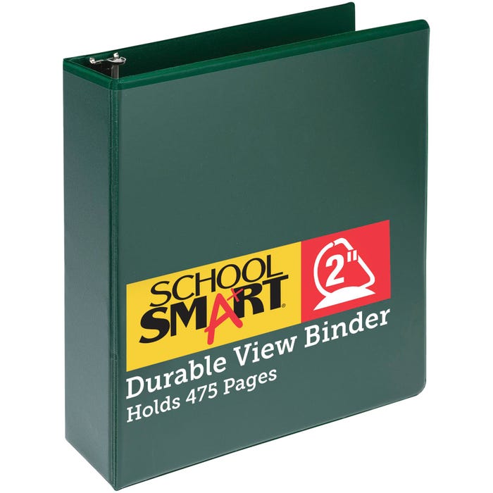 School Smart Durable Polypropylene D-Ring View Binder, 2 Inches, Green