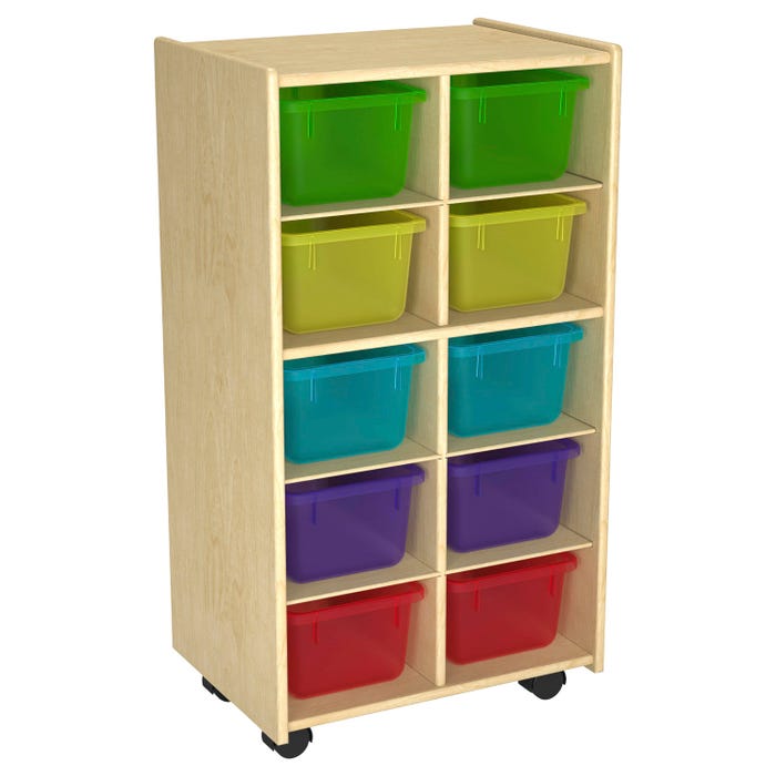 Childcraft Mobile Cubby Storage Unit, 10 Translucent Color Bins, 19-1/2 x 14-1/4 x 36 Inches
