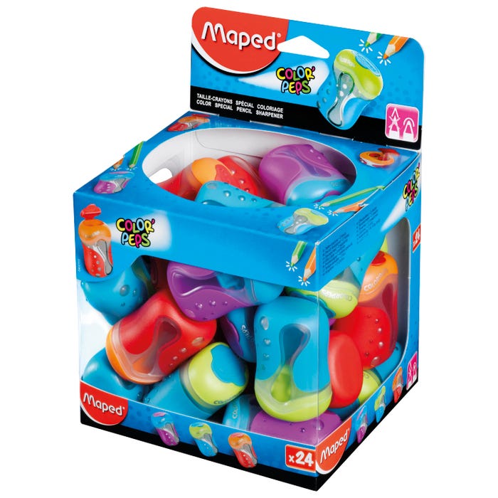 Maped Color'Peps 2-Hole Colored Pencil Sharpener, Assorted Colors, Pack of 24