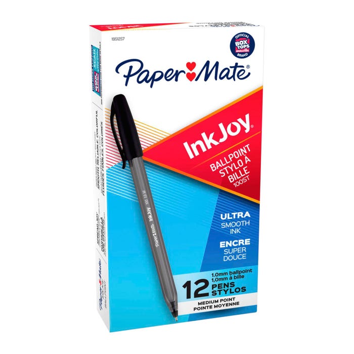 Paper Mate Inkjoy Ballpoint Pens, Medium Point, 1.0 mm, Black, Pack of 12