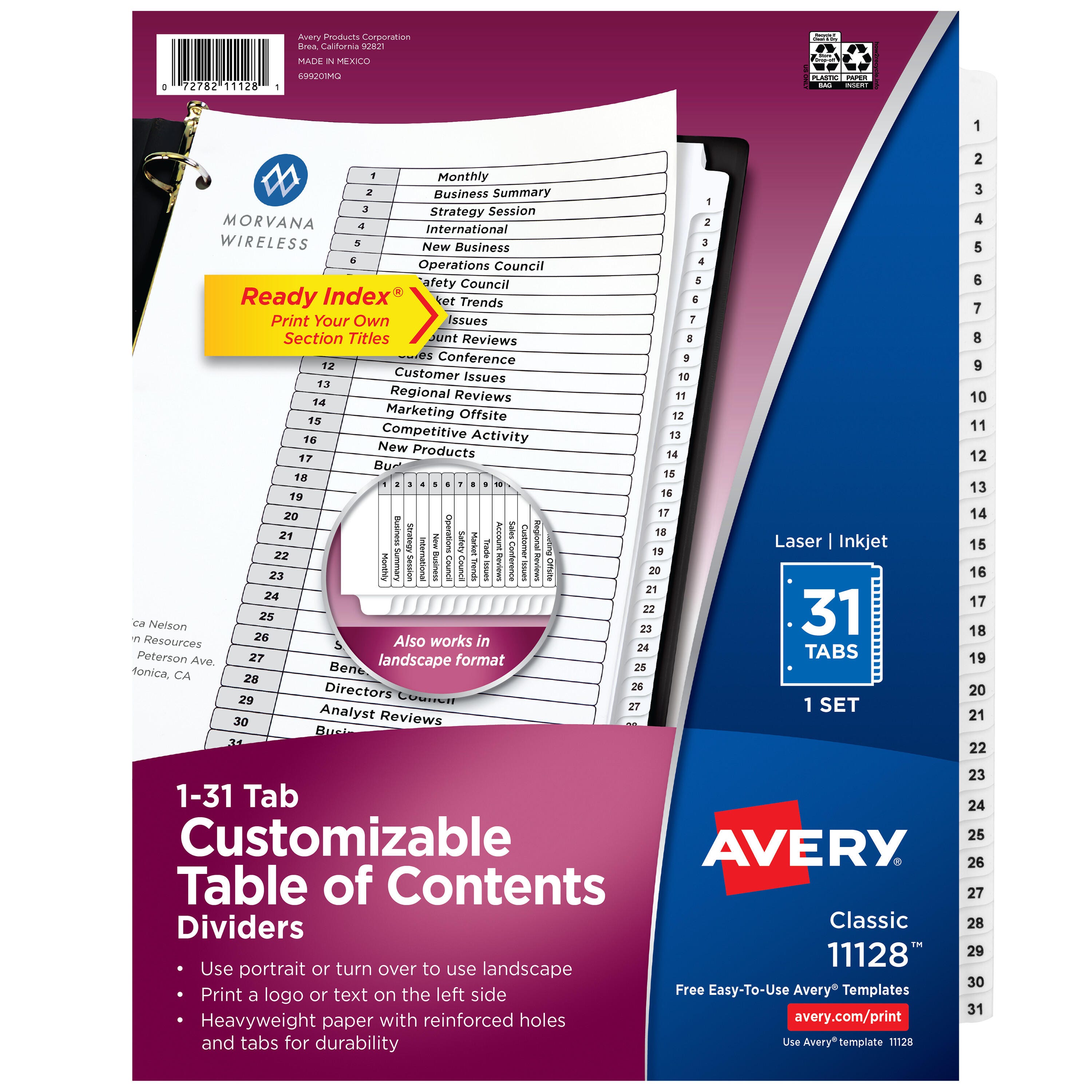 Avery Ready Index Dividers, 31 Tab, 1-31, Black/White, 1 Set 1118118