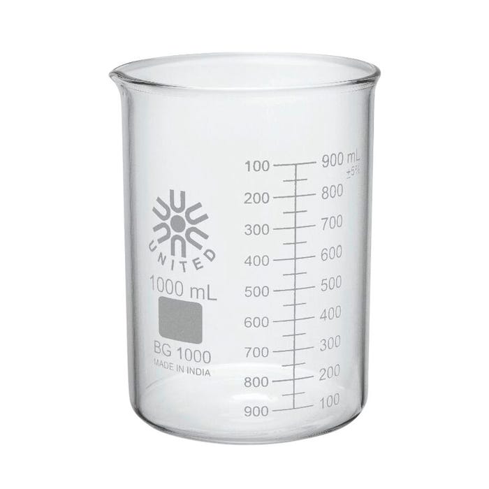 United Scientific Beakers, Low Form, Borosilicate Glass, 1000ml