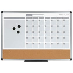 Bi-silque 3-in-1 Monthly Dry-erase Calendar Board - 3-In-1 Combo Monthly Calendar Board, Plastic, 36 x 24 Inches, White