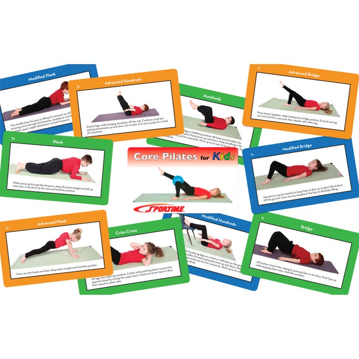 Sportime Core Pilates for Kids Exercise Cards, 3-1/2 x 5 Inches, Set of 56