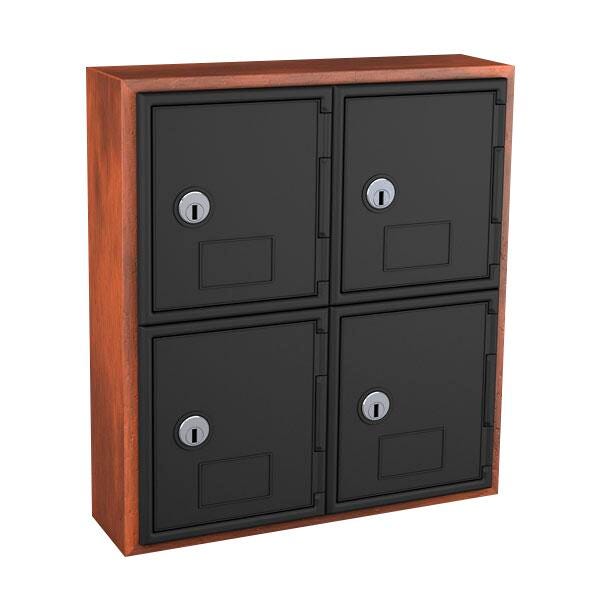 Image for United Visual Products Wood Frame Locker, 4 Door Keyed Lock, Cherry Frame, Gray Door from School Specialty