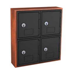 United Visual Products Wood Frame Locker, 4 Door Keyed Lock, Cherry Frame, Gray Door