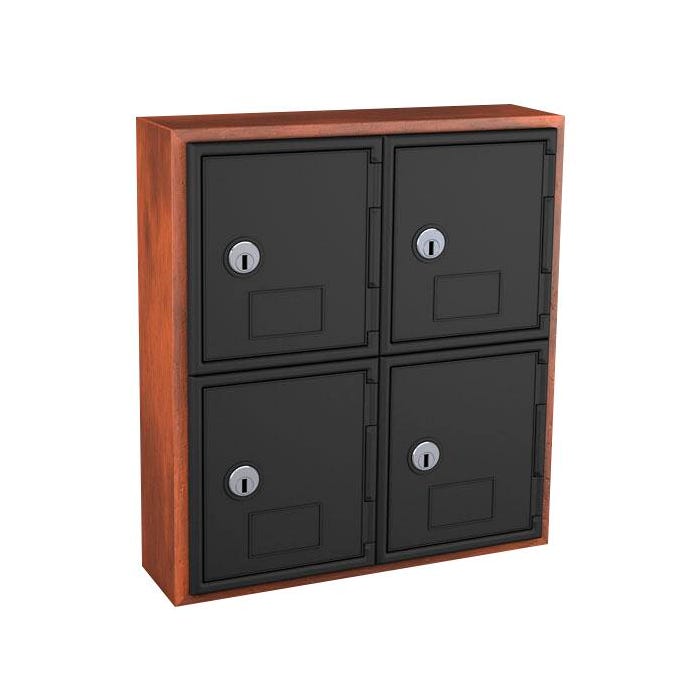 United Visual Products Wood Frame Locker, 4 Door Keyed Lock, Cherry Frame, Gray Door