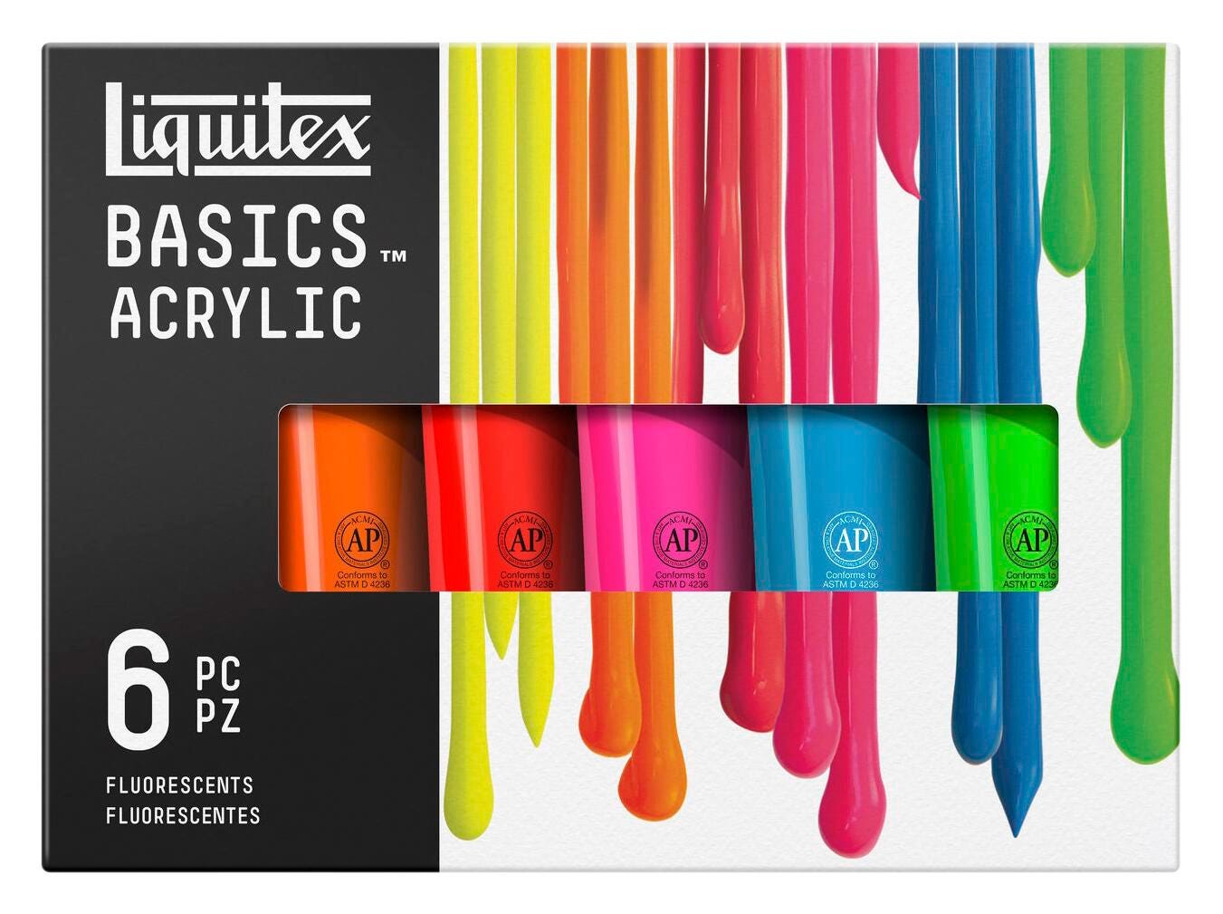 Liquitex Basics Acrylic Paint, Fluorescents, 0.74 Fluid Ounce Tubes, Assorted Colors, Set of 6 Item Number 2149198