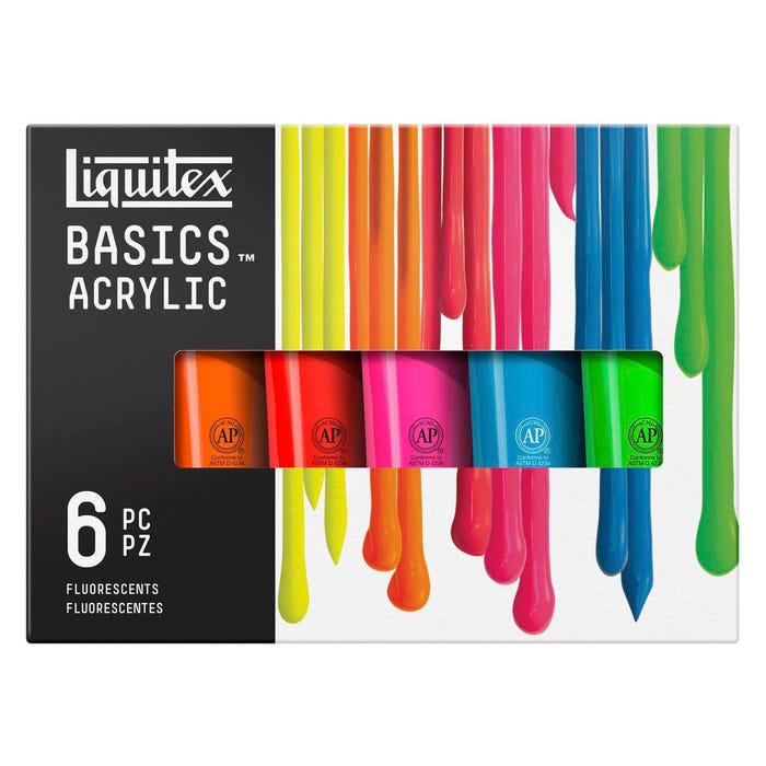Liquitex Basics Acrylic Paint, Fluorescents, 0.74 Fluid Ounce Tubes, Assorted Colors, Set of 6