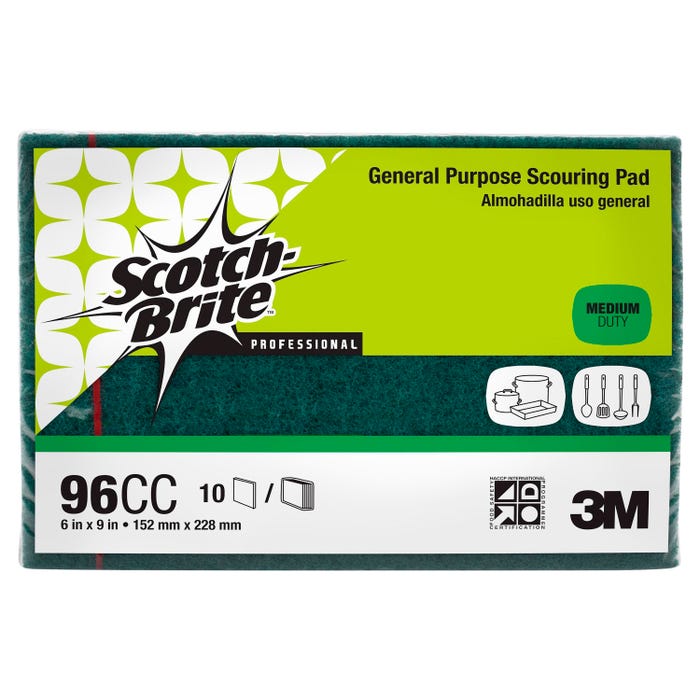 Scotch-Brite General Purpose Scour Pad, 9-9/10 L x 7 W x 7 H in, Synthetic Fiber, Green, Pack of 10