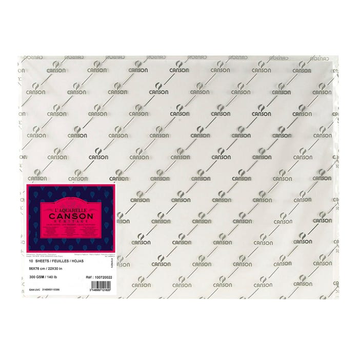 Canson L'Aquarelle Heritage Hot Press Watercolor Paper, 22 x 30 Inches, 140 lb, 10 Sheets