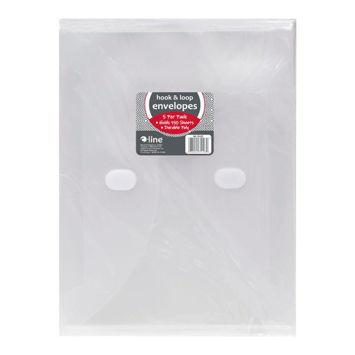 C-Line Poly Envelopes with Hook & Loop Closure, Letter Size, Clear, Pack of 5