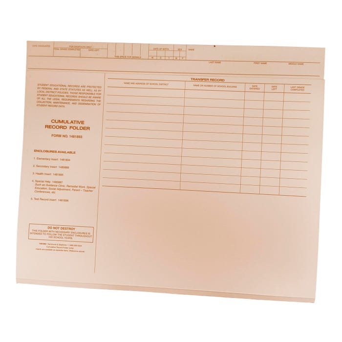 Hammond & Stephens Heavyweight Cumulative Record Folders, Grades K through 12, 18-5/8 x 11-7/8 Inches, Manila, Pack of 25