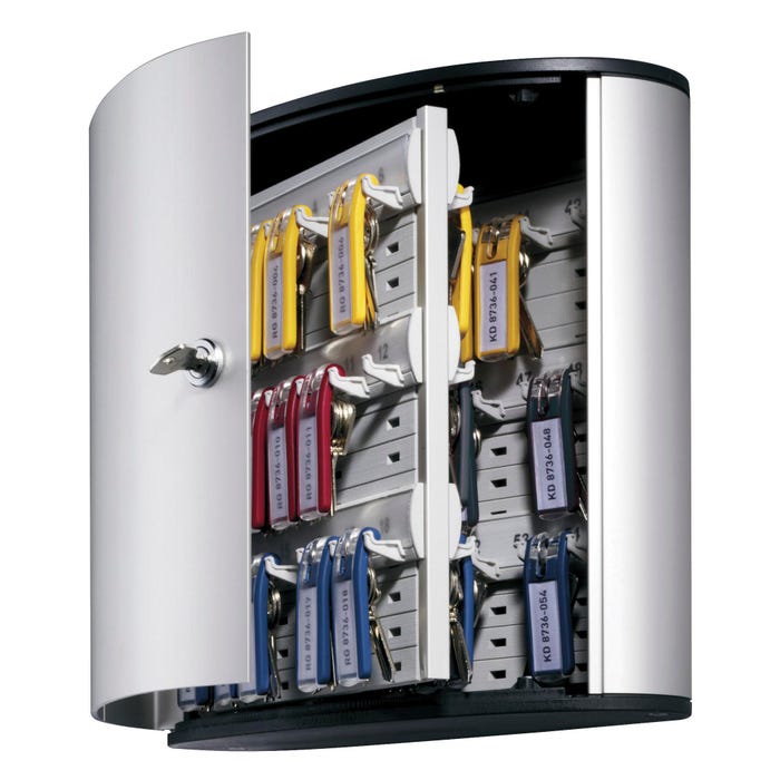 Durable Predrilled Locking Key Control Cabinet, 11 x 11-7/8 x 4-3/4 Inches, 54 Keys, Brushed Aluminum