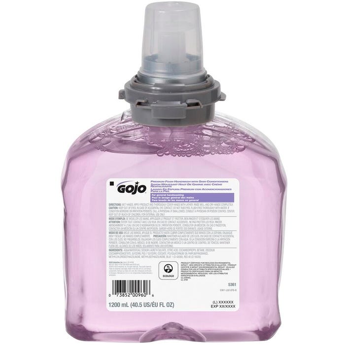 Gojo Premium Foam Handwash Refill for TFX Touch-Free Dispenser, 1,200 ml, Cranberry Scent, Pack of 2