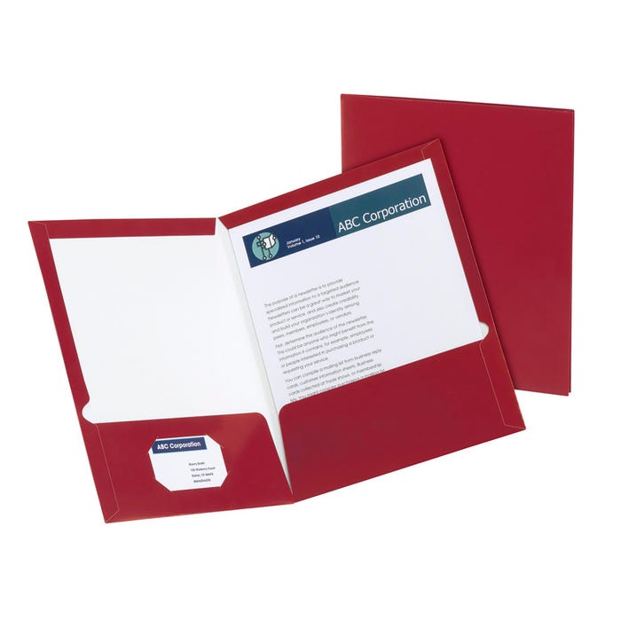 Oxford 2-Pocket Laminated Folder, 100 Sheet Capacity, Crimson, Pack of 25