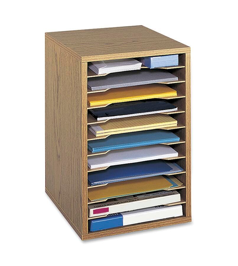 Safco Vertical Literature Desk Top Organizer, 10-3/4 x 12 x 16 Inches, Medium Oak, Item Number 389082