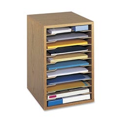 Safco Vertical Literature Desk Top Organizer, 10-3/4 x 12 x 16 Inches, Medium Oak, Item Number 389082