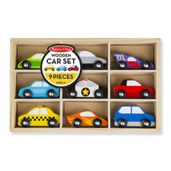 Melissa & Doug Wooden Car Set, 9 Pieces with Storage Tray 1609302