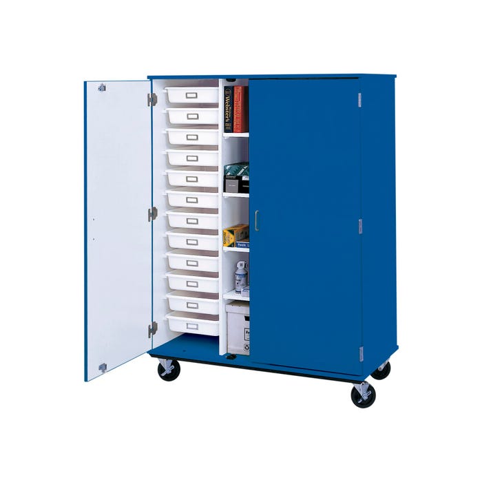 Stevens I.D. Systems Mobile Tray and Shelf Cabinet with Doors and Lock, 48 x 24 x 67 Inches