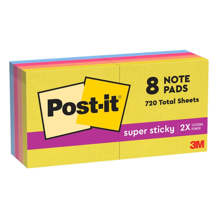 Post-it Super Sticky Notes, 1-7/8 x 1-7/8 Inches, Summer Joy Colors, 90 Sheets/Pad, Pack of 8