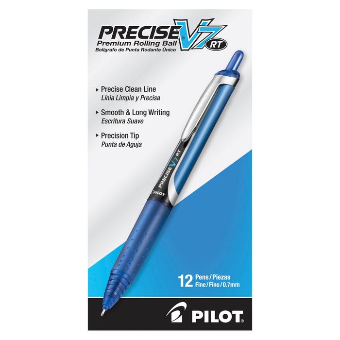 Pilot Precise V7 RT Premium Retractable Rolling Ball Pens, Fine Point, Blue Ink, Pack of 12