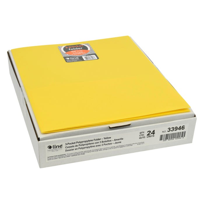 C-Line 3-Pocket Tri-Fold Poly Portfolios, Yellow, Pack of 24