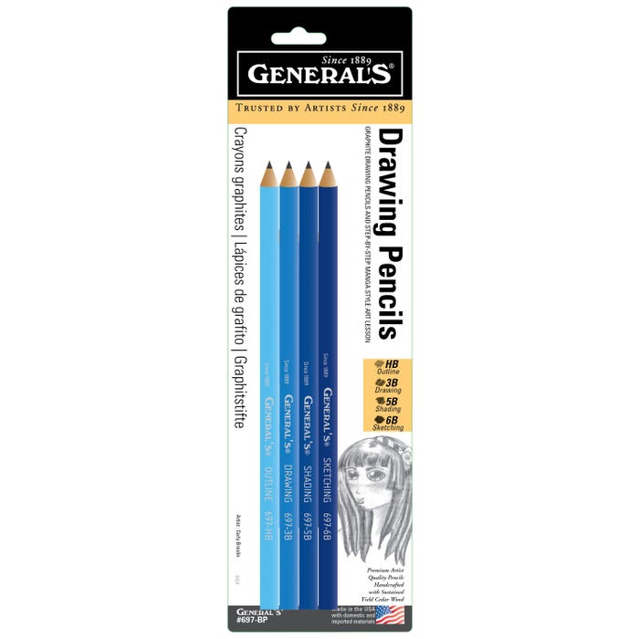 Generals Smooth Artists Graphite Drawing Pencils, Assorted Tips, Black, Set of 4