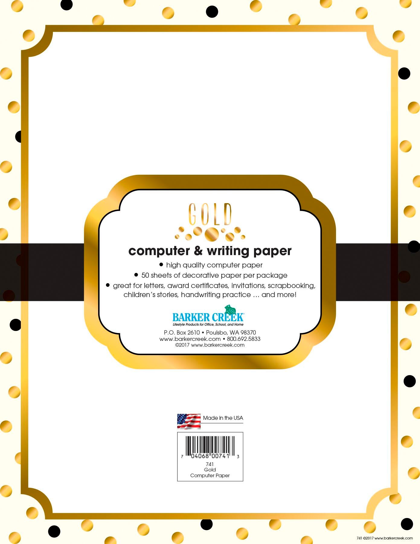 Barker Creek Designer Computer Paper, Gold, 8-1/2 x 11 Inches, 50 Sheets, Item Number 2102202