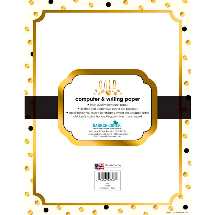 Barker Creek Designer Computer Paper, Gold, 8-1/2 x 11 Inches, 50 Sheets
