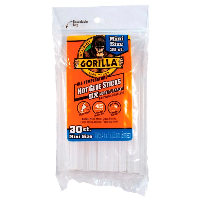 Gorilla Glue Mini Hot Glue Sticks, Pack of 30