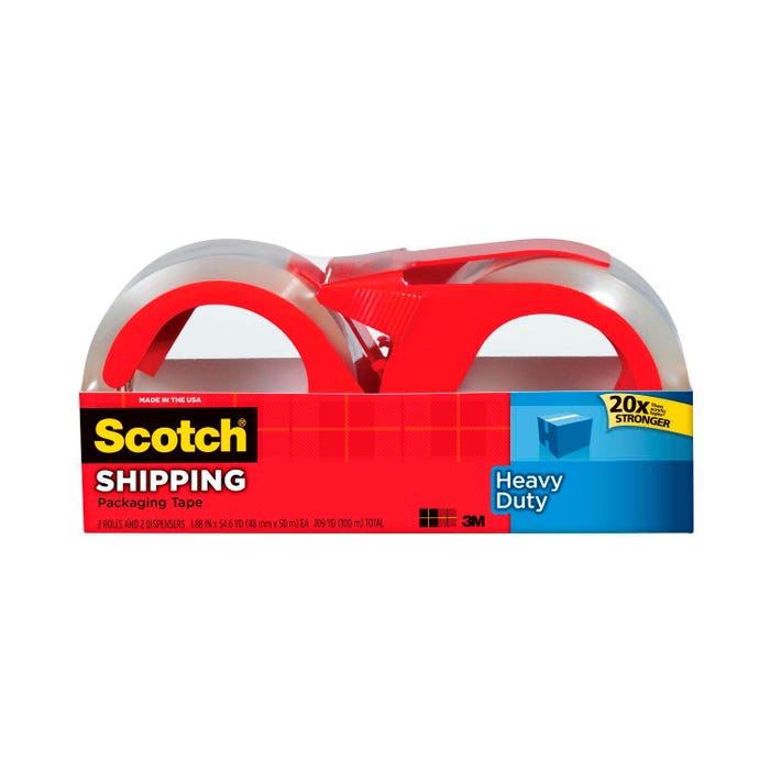 Scotch Heavy Duty Shipping Packaging Tape with Dispenser, 1.88 Inches x 54.6 Yards, Clear, Pack of 2