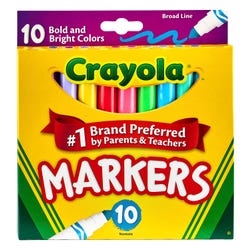 Crayola Markers, Broad Line, Assorted Bold and Bright Colors, Set of 10