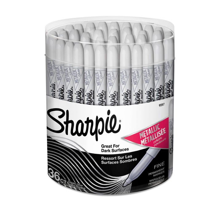 Sharpie Metallic Permanent Markers, Fine Point, Silver, Pack of 36