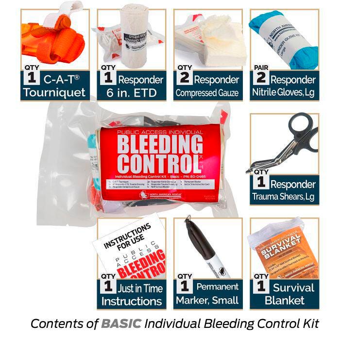North American Rescue Individual Bleeding Control Kit in a Vacuum Sealed Pouch