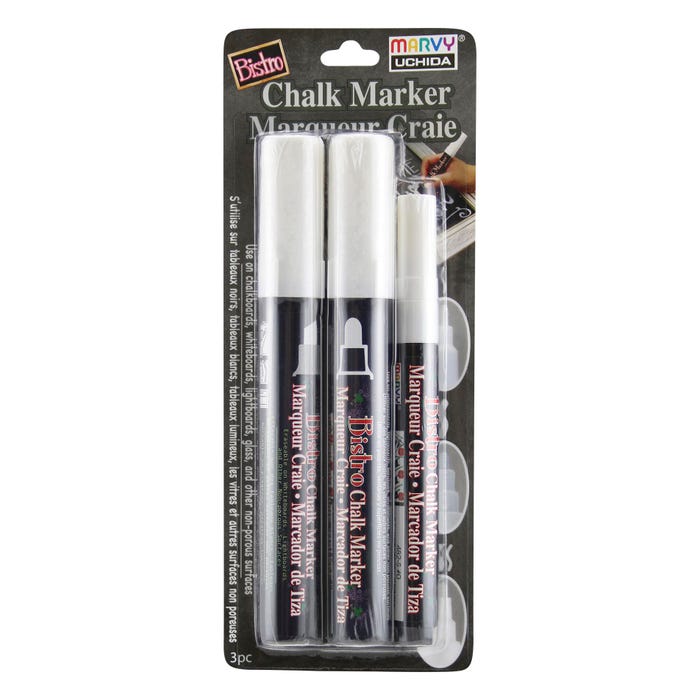 Marvy Bistro Chalk Markers, Assorted Tips, White, Set of 3