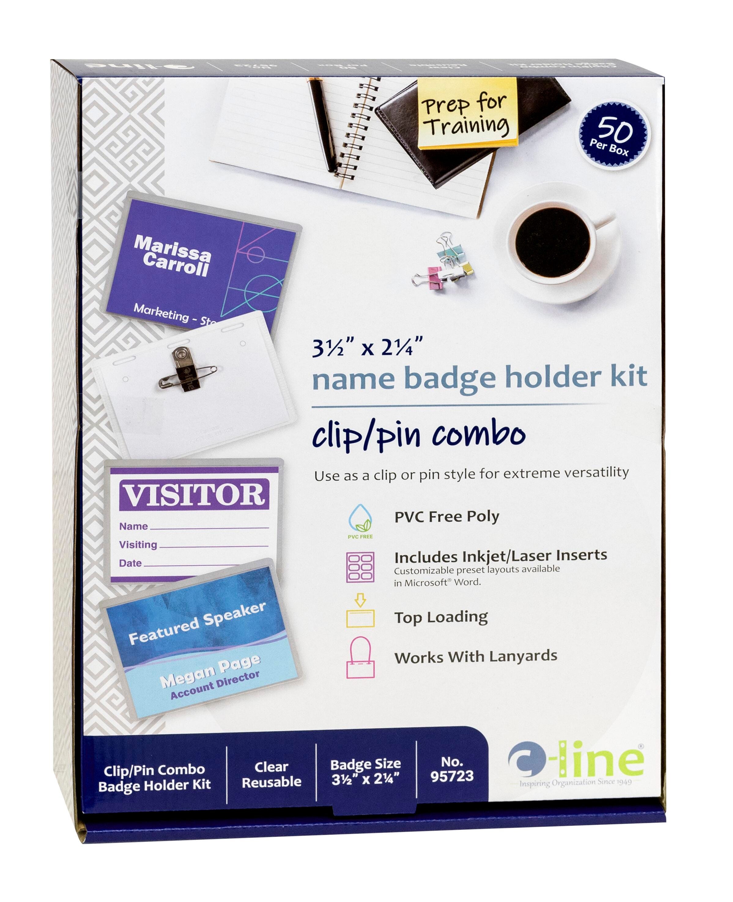 Image for C-Line Clip and Pin Combo Name Badges with Inserts, 3-1/2 x 2-1/4 Inches, Pack of 50 from School Specialty