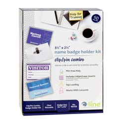 Image for C-Line Clip and Pin Combo Name Badges with Inserts, 3-1/2 x 2-1/4 Inches, Pack of 50 from School Specialty