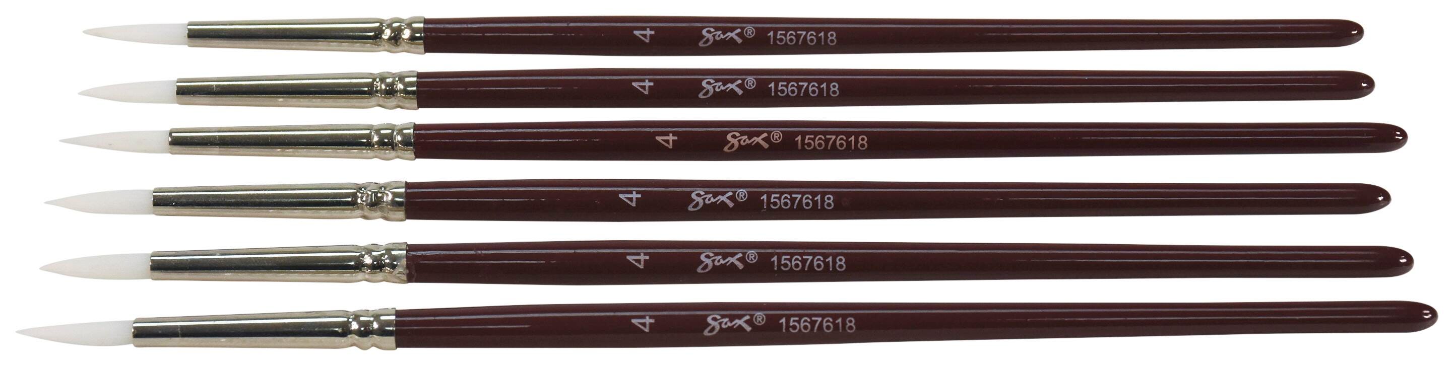 Sax Optimum White Synthetic Taklon Paint Brushes, Round Type, Short Handle, Size 4, Set of 6 1567618