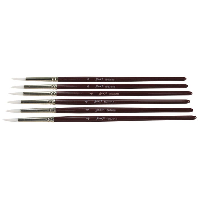Sax Optimum White Synthetic Taklon Paint Brushes, Round Type, Short Handle, Size 4, Set of 6