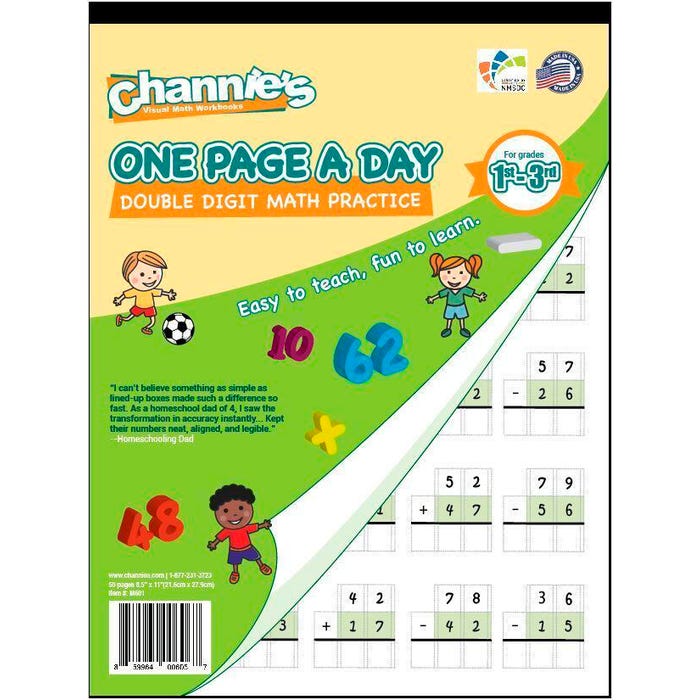 Channie’s One Page A Day Double Digit Math Practice Workbook, Addition and Subtraction