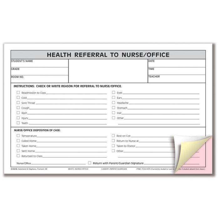 Hammond & Stephens 3-Part Carbonless Health Referral Forms, 5 x 8 Inches, White, Canary, Pink, Pack of 100