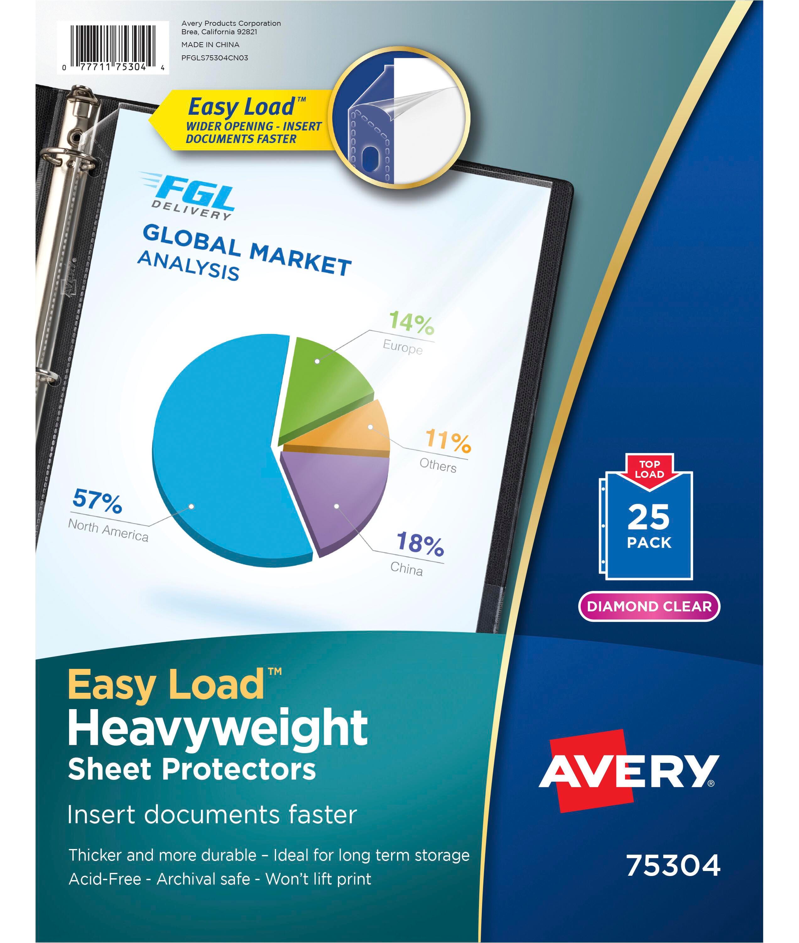 Avery Heavyweight Sheet Protectors, 8-1/2 x 11 Inches, Diamond Clear, Pack of 25 1308298